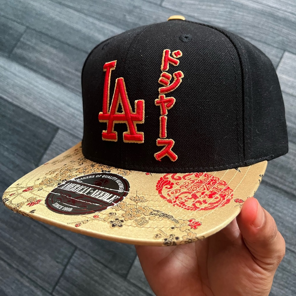 LA dodger Year of the dragon strap back hat cap Chinese letters black red